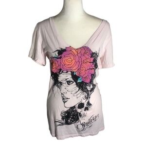 Sullen v-neck light pink shirt sleeve graphic tee Sz Medium NWT